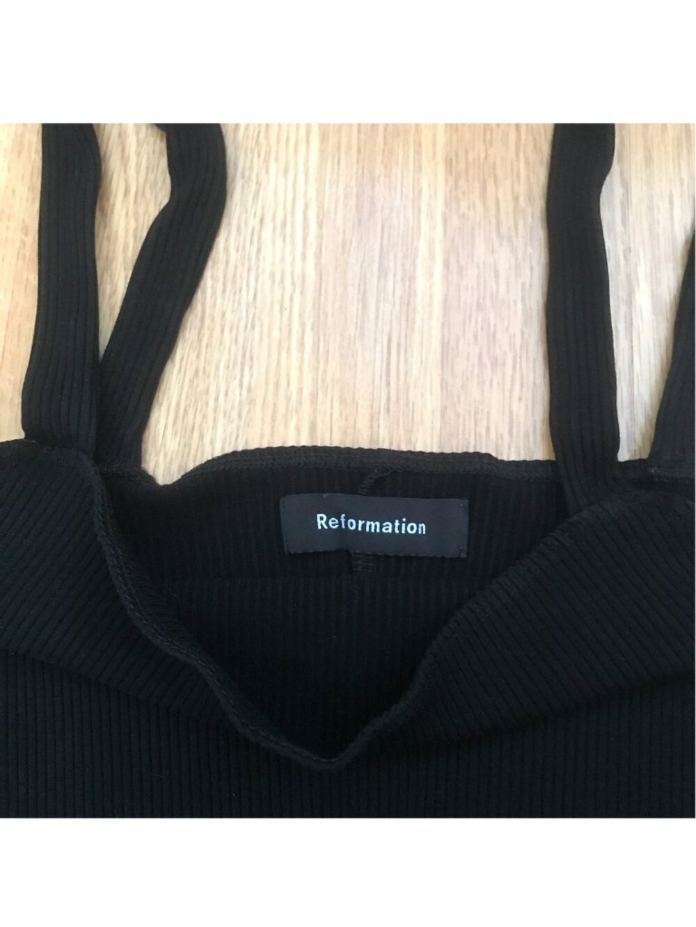 Reformation Black Ribbed Knit Crop Top with Stretch XL - Picture 4 of 7